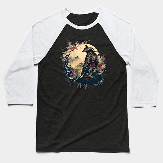 Aesthetic Vintage Samurai Japanese Art Samurai Retro cherry Baseball T-Shirt by JayD World